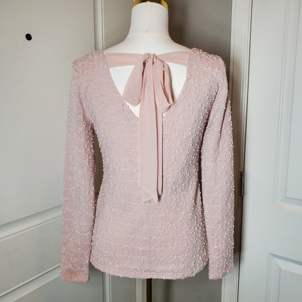 Jennifer Lopez Light Pink Sequin Knobby Knit Sweater Women's Size Small NWOT